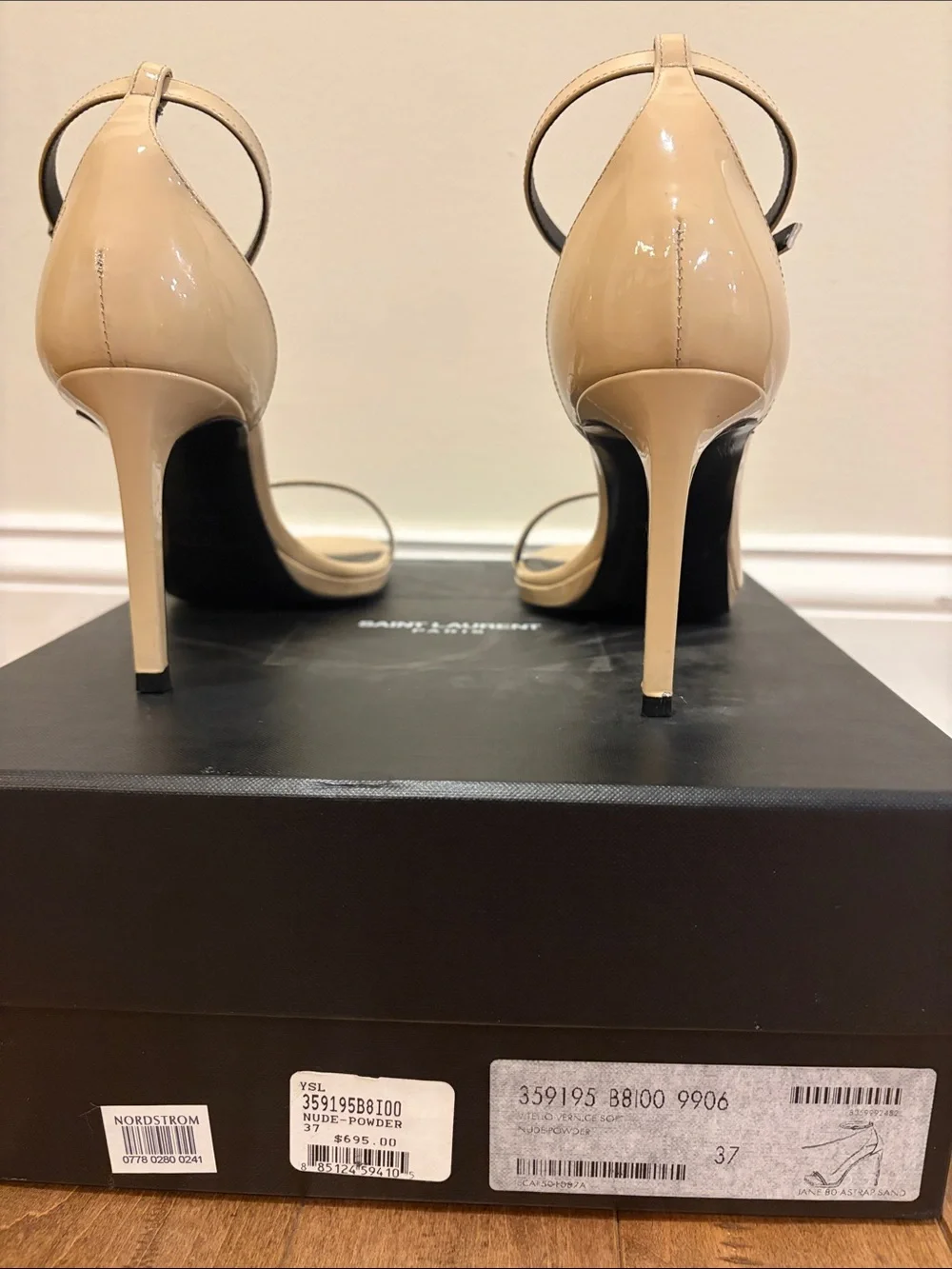 Saint Laurent Nude-Powder Patent Leather Ankle-Strap Heels - Picture 2 of 9